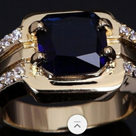 Men's Blue Sapphire with CZ accents Ring - Picture 2 of 5